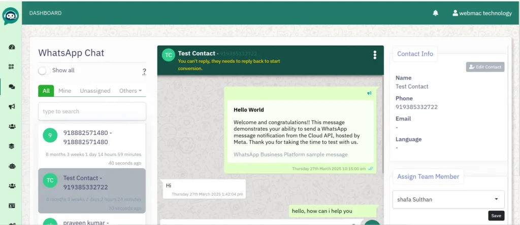 watzbot whatsapp live chat